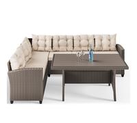 Conjunto de jardín sofá esquinero gris/beige 6 personas