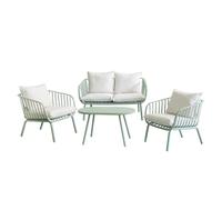 Conjunto de jardín Vione con sofá, mesa ovalada y 2 sillones, desenfundable, de resina y fibra de vidrio LOLAhome Gris