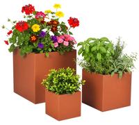 Conjunto de jardineras Relaxdays, en 3 tamaños, con aspecto de óxido, ideales para jardín, terraza o balcón. Incluye macetas cuadradas de acero, en color rojo-marrón