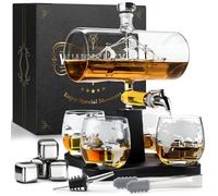Conjunto de jarra para whisky con diseño de velero, 1100 ml, 4 vasos, y piedras para enfriar