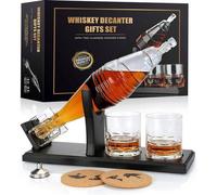 Conjunto de jarra para whisky Unyqoos® de 650 ml: juego completo de whisky que incluye 1 jarra, 2 vasos, 2 posavasos, un embudo, un soporte de madera, un tapón de vidrio hermético y una caja de regalo