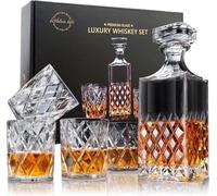 Conjunto de jarra y vasos para whisky Unyqoos® – Cristal 100% libre de plomo, jarra de 849 ml + 4 vasos de 280 ml, acabado pulido, apto para lavavajillas, caja de regalo