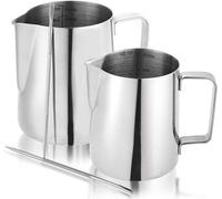 Conjunto de jarras de acero inoxidable Ibenzoa® (350 ml + 600 ml) con vertedor de precisión y bolígrafo para latte art, apto para lavavajillas, con mango resistente al calor