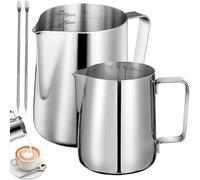 Conjunto de jarras de acero inoxidable Unyqoos® de 350 ml y 600 ml, resistentes a la corrosión, con escala de medición, boquilla tipo pico de águila antigoteo, asa robusta, e incluye 2 varillas para l