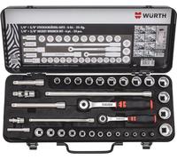 Conjunto de llaves de vaso Würth de 1/4 y 3/8 pulgadas, referencia 09651735, de 35 piezas. Caja de herramientas con llave de trinquete