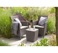 Conjunto de mesa auxiliar y 2 sillones de jardín con efecto ratán Keter Iowa Balcony, color cappuccino