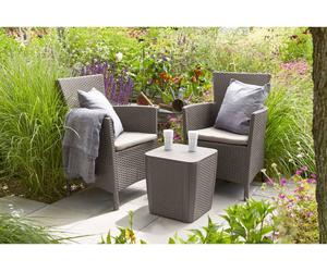 Conjunto de mesa auxiliar y 2 sillones de jardín con efecto ratán Keter Iowa Balcony, color cappuccino