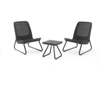 Conjunto de mesa baja y 2 sillones de jardín con efecto ratán, Keter Rio Patio, color antracita