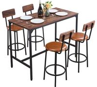Conjunto de mesa de bar VEVOR (5 piezas) con 4 taburetes y bordes redondeados, mesa rectangular para bar o mostrador (1200 x 600 x 915 mm), mesa tipo bistró o comedor, ideal para oficinas, minibar, co