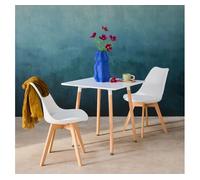 Conjunto de mesa de comedor cuadrada 70cm + 2 sillas escandinavas blanco - 70x70x73 cm