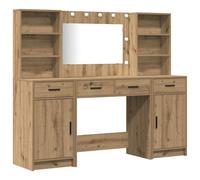 Conjunto de mesa de vestidor con LED 3 pcs Roble artesanal