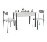 Miroytengo Conjunto de Mesa Extensible con 2 Sillas Cocina, Mesa Extensible 140 cm, Muebles de Cocina Blanco y Gris White - gray - 320.85