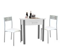 Miroytengo Conjunto de Mesa Extensible con 2 Sillas para Cocina Blanco y Gris
