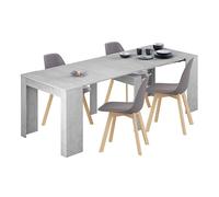 Miroytengo Conjunto de Mesa Extensible Multiposición con 4 Sillas en Color Gris Cemento y Roble Claro Cement gray - light oak
