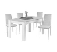 Miroytengo Conjunto de Mesa Extensible y 4 Sillas Blanco y Gris Cemento 140 cm