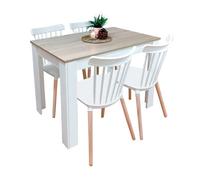 Miroytengo Conjunto de Mesa Fija + 4 sillas Alna en color blanco y roble canadian White - light wood