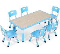 Conjunto de mesa infantil - Escritorio para niños - Mesa de juegos - Mesa infantil ajustable - Mesa infantil con 6 sillas
