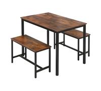 Conjunto de Mesa y 2 Bancos Relaxdays, Mesa HBT 75 x 110 x 60 cm, Banco HBT 50 x 97 x 30 cm, marrón/Negro