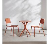Conjunto de mesa y 2 sillas de exterior de acero y resina trenzada terracota