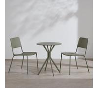 Conjunto de mesa y 2 sillas de exterior de acero y resina trenzada verde