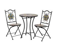 Conjunto de mesa y 2 sillas de metal amarillo 60x60x75h cm, 38x46x90h