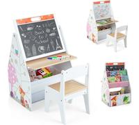 Conjunto de mesa y silla para niños de COSTWAY, con caballete infantil de doble cara, que incluye una pizarra magnética y una pizarra blanca, color blanco