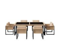 Conjunto de mesa y sillas de polirratán - 6 personas - con fundas extraíbles y lavables - marrón