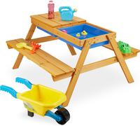 Conjunto de mesa y sillas para niños Relaxdays, de madera, 2 en 1: mesa de juegos y cocina de juguete, mesa de picnic para jardín, dimensiones: 49 x 90 x 85 cm, color natural