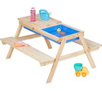 Conjunto de mesa y sillas para niños Relaxdays, de madera, 2 en 1: mesa de juegos y cocina de juguete, mesa de picnic para jardín, dimensiones: 50 x 89 x 86 cm, color natural