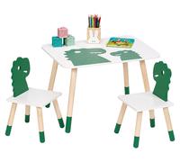 Conjunto de mesa y sillas para niños Relaxdays, diseño de dinosaurios, ideal para niñas y niños, zona de estar para habitación infantil, color blanco/verde