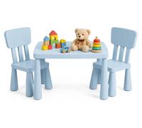 Conjunto de mesa y sillas para niños Relaxdays, incluye 1 mesa y 2 sillas, superficie fácil de limpiar, fabricado en plástico ligero, ideal para crear un rincón infantil en la habitación, color azul