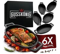 Conjunto de mini sartenes para servir – 6 mini sartenes de hierro fundido ovaladas para la parrilla – Sartén de hierro fundido pequeña de 11 x 19 cm – Mini sartenes esmaltadas – 30 años de garantía