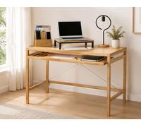 Conjunto de mobiliario industrial para oficina en casa (de 2 piezas): escritorio de bambú para ordenador y soporte para monitor