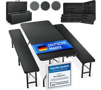 Conjunto de mobiliario para cerveza Blumtal (set de 3 piezas): 2 bancos de cerveza + 1 mesa de cerveza. Conjunto de mesa de cerveza plegable, resistente y para 8 personas, con asa y apariencia de ratá