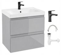 Conjunto de mueble de baño suspendido de 60 cm con lavabo, grifo y acabado en gris brillante