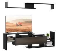 Conjunto de mueble para televisor Homcom con banco y estantería de pared, estilo contemporáneo, 153,6 cm de largo, color negro.