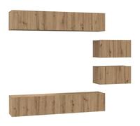 Conjunto de mueble para TV de 6 piezas, madera Ingeniería Chene | Mural, Puertas Bisagras, Almacenamiento Multimedia, Diseño Moderno, Set Armarios