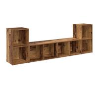Conjunto de mueble para TV de pared, 4 piezas, madera de ingeniería, 37 x 37 x 72 cm | Diseño minimalista, estantes integrados, fácil montaje para 2 personas, almacenamiento multimedia para sala de estar