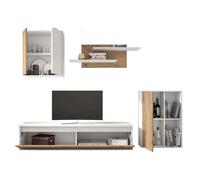 Conjunto de mueble salón comedor legos 3 módulos color blanco mate y roble naturale estanterías y almacenaje 220 cm 38 cm