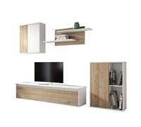 Conjunto de mueble salón comedor legos 3 módulos color blanco mate y roble naturale estanterías y almacenaje 220 cm