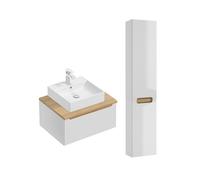 Conjunto de muebles con lavabo individual 60cm 1 cajón y columna livia blanco y madera