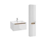 Conjunto de muebles con lavabo individual encastrado 60cm 1 cajón y columna livia blanco y madera