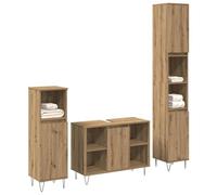 Conjunto de muebles de baño 3 pc, madera de ingeniería, roble | Mueble bajo lavabo, mueble alto, armario, compartimentos, estantes, puertas, toallas, sábanas, limpieza de paño húmedo