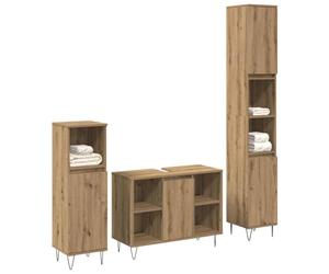 Conjunto de muebles de baño 3 pc, madera de ingeniería, roble | Mueble bajo lavabo, mueble alto, armario, compartimentos, estantes, puertas, toallas, sábanas, limpieza de paño húmedo