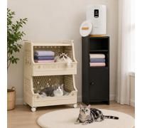Conjunto de muebles de baño calefactables (de 3 piezas): un armario estrecho, un calentador de toallas y un carro móvil para la ropa