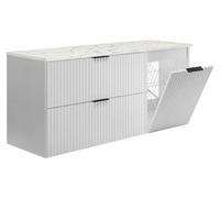 Conjunto de muebles de baño con cesto de ropa y estante, tiradores s, ancho 120 cm, color blanco