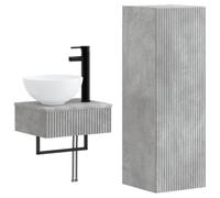 Conjunto de muebles de baño genérico 2 unids gris hormigón | Madera de ingeniería, diseño de pared, puertas reversibles, almacenamiento completo, lavabo y grifo incluidos