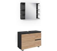 Conjunto de muebles de baño Vicco J-Shape Antracita/Roble dorado 2 piezas, Model 38200