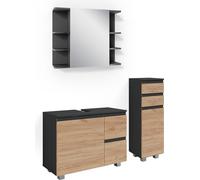 Conjunto de muebles de baño Vicco J-Shape Antracita/Roble dorado 3 piezas, Model 38201