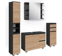 Conjunto de muebles de baño Vicco J-Shape Antracita/Roble dorado 4 piezas, Model 38203